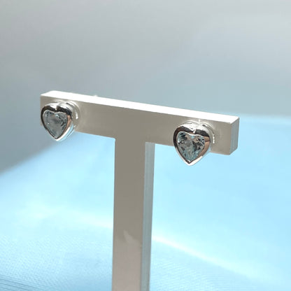 Heart shaped blue topaz sterling silver stud earrings