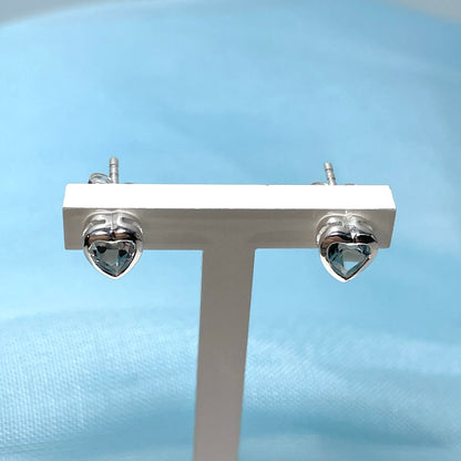 Heart shaped blue topaz sterling silver stud earrings