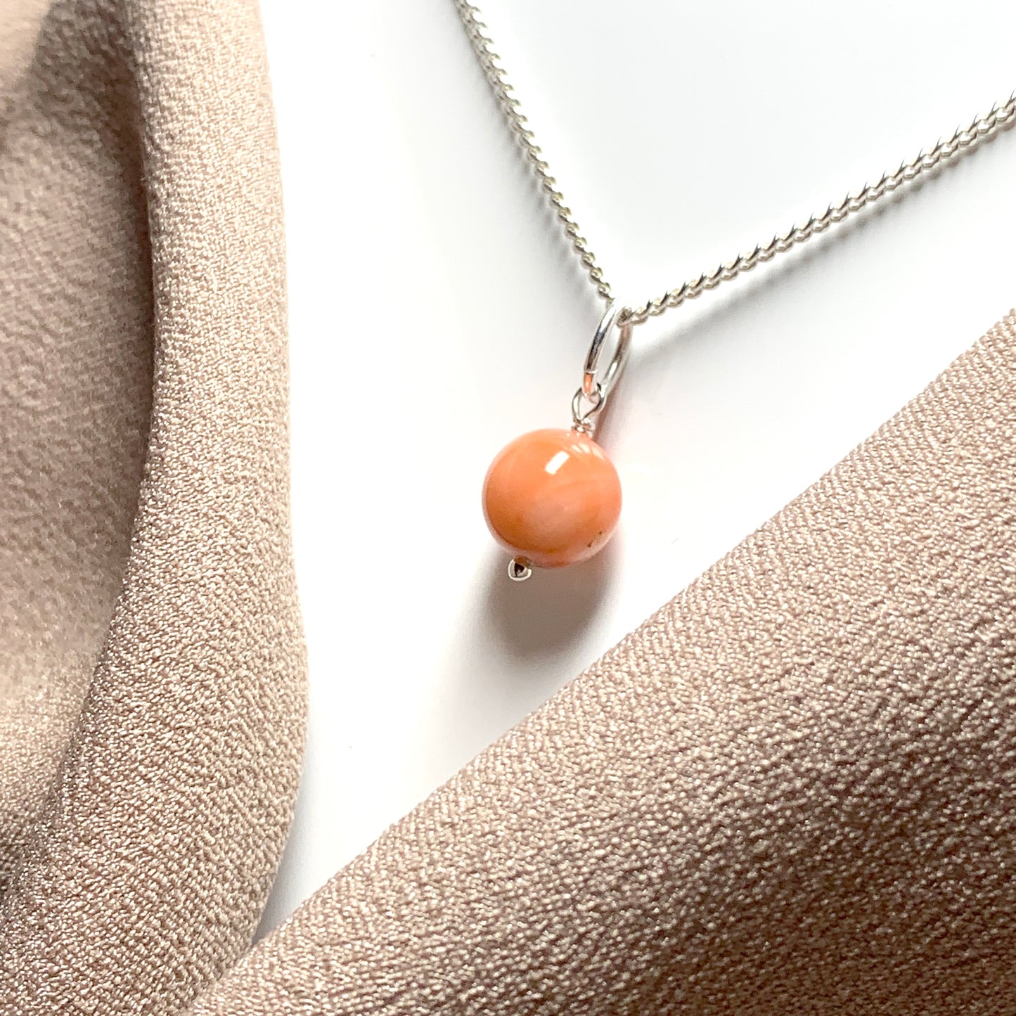 Coral Round Sterling Silver Necklace