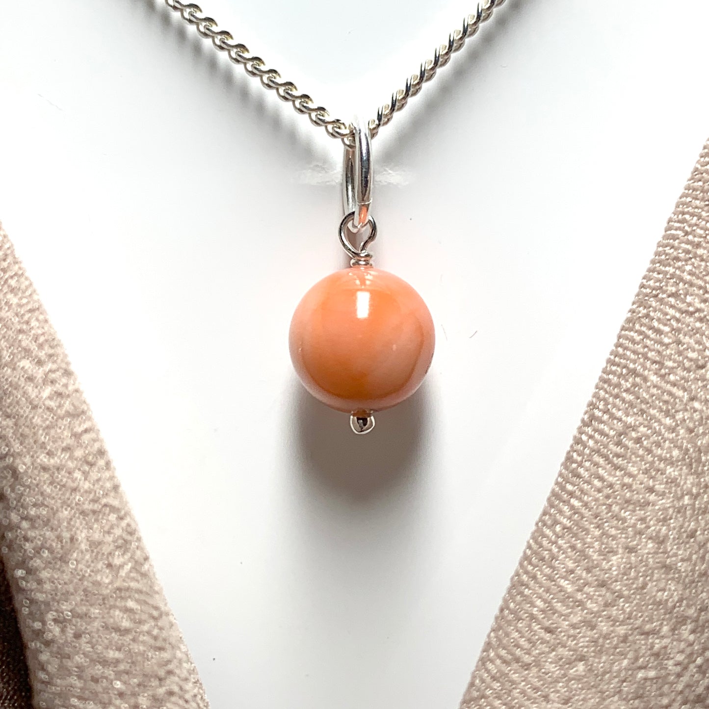 Coral Round Sterling Silver Necklace