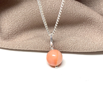 Round real coral sterling silver necklace