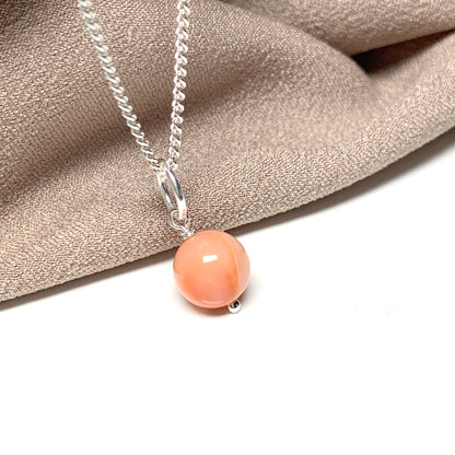 Round real coral sterling silver necklace