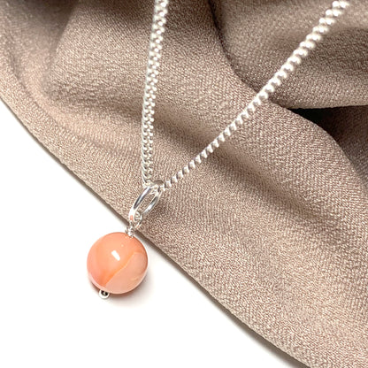 Round real coral sterling silver necklace