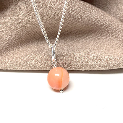 Round real coral sterling silver necklace