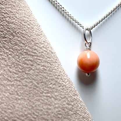 Round real coral sterling silver necklace