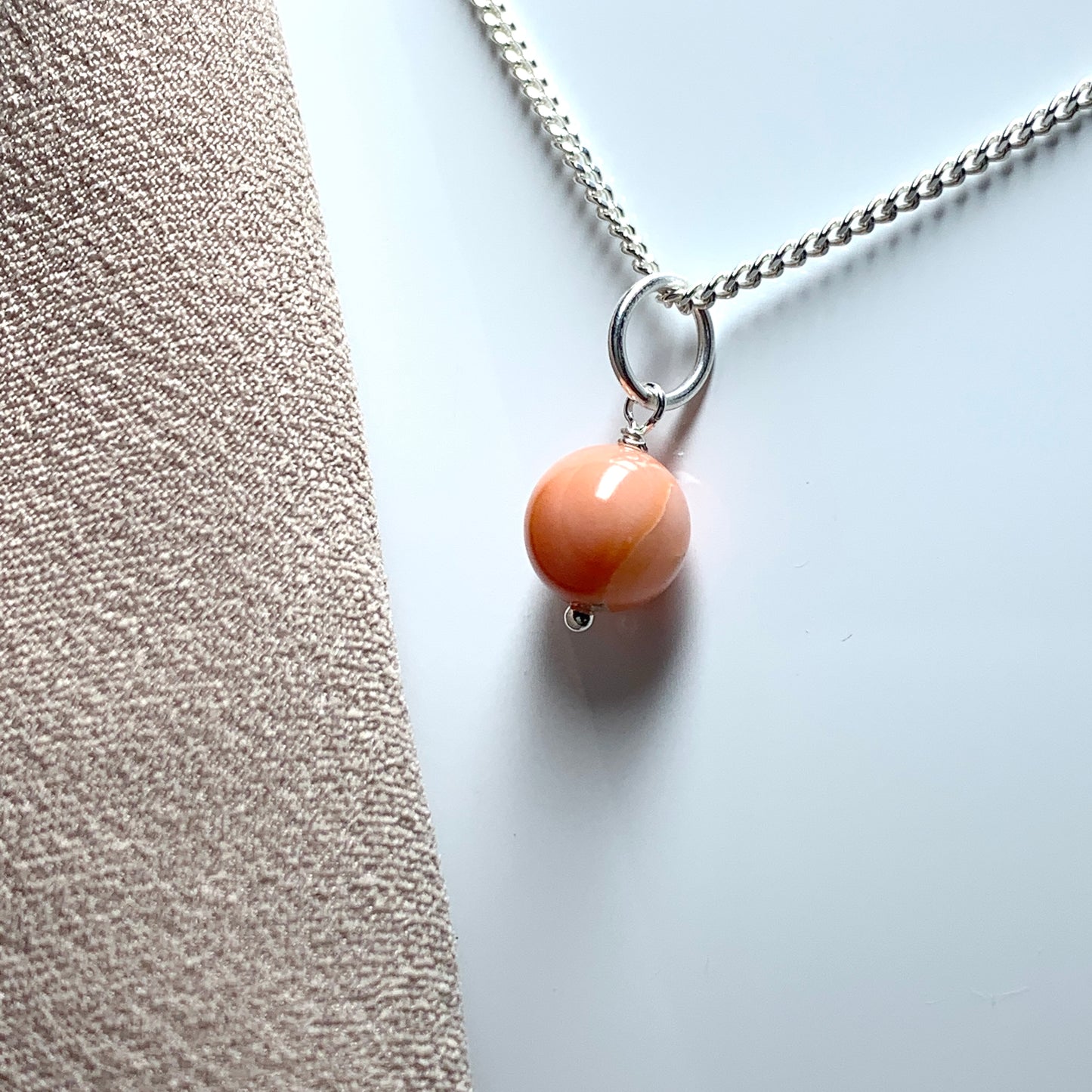 Round Coral Round Sterling Silver Necklace