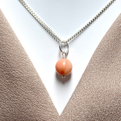 Round real coral sterling silver necklace