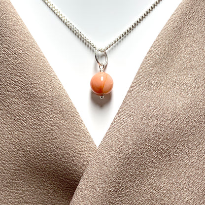 Round real coral sterling silver necklace