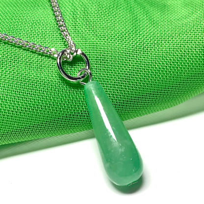 Jade Tear Drop Necklace Pendant Sterling Silver