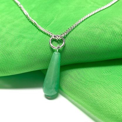 Jade Tear Drop Necklace Pendant Sterling Silver