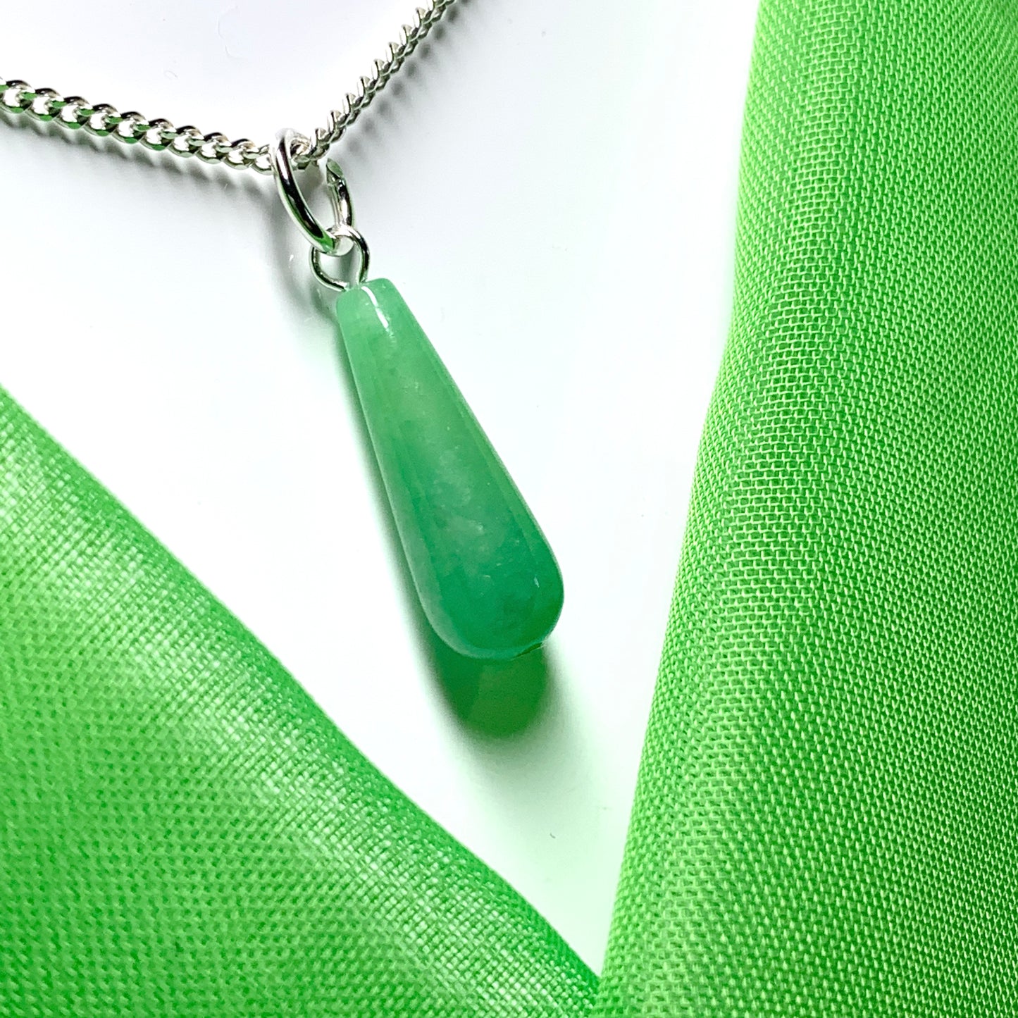 Jade Tear Drop Necklace Pendent Sterling Silver