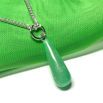 Jade Tear Drop Necklace Pendant Sterling Silver