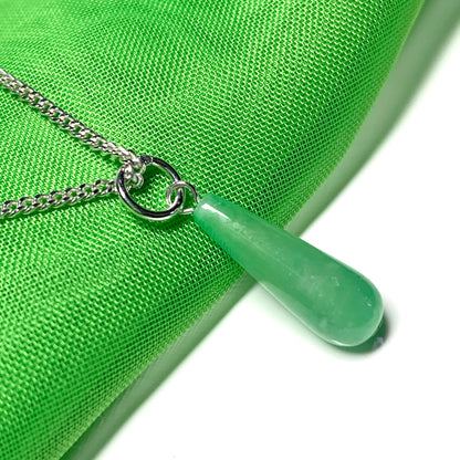 Jade Tear Drop Necklace Pendant Sterling Silver