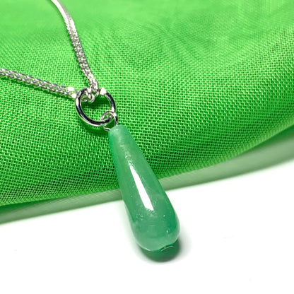 Jade Tear Drop Necklace Pendant Sterling Silver