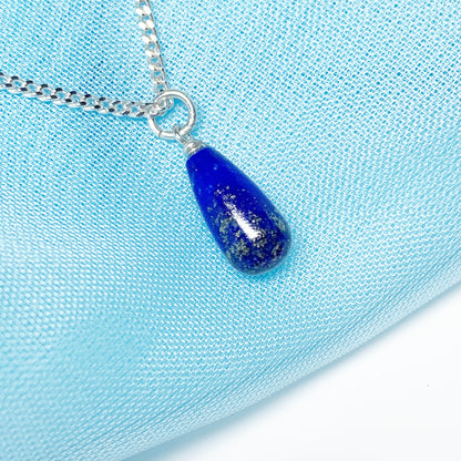 Small Lapis Lazuli Peardrop Sterling Silver Necklace