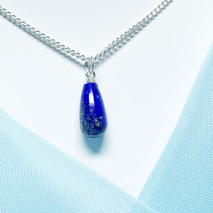 Small Lapis Lazuli Peardrop Sterling Silver Necklace