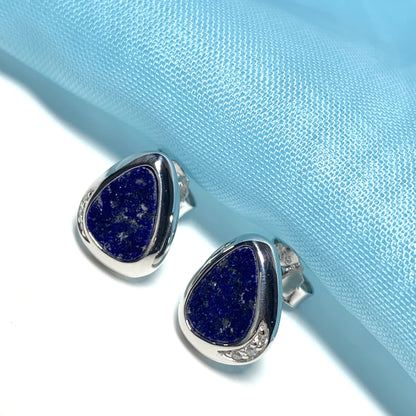 Lapis Lazuli Pear Drop Sterling Silver Stud Earrings