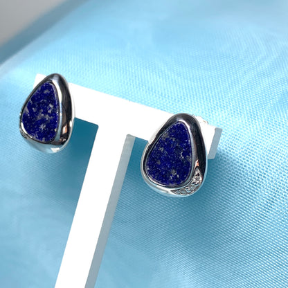 Lapis Lazuli Pear Drop Sterling Silver Stud Earrings