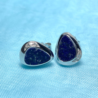 Lapis Lazuli Pear Drop Sterling Silver Stud Earrings