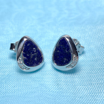 Lapis Lazuli Pear Drop Sterling Silver Stud Earrings