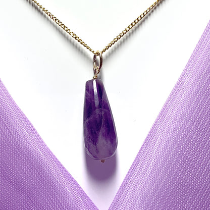 Large Amethyst Teardrop Shaped Yellow Gold Necklace