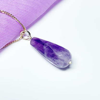 Large Amethyst Teardrop Shaped Yellow Gold Necklace