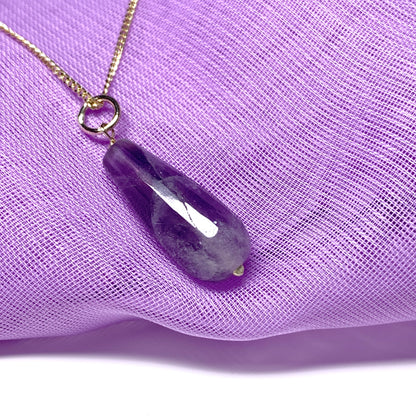 Large Amethyst Teardrop Shaped Yellow Gold Necklace