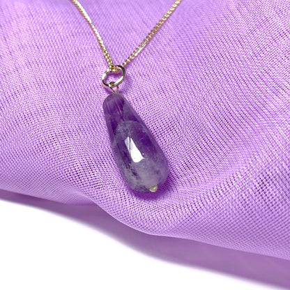 Large Amethyst Teardrop Shaped Yellow Gold Necklace