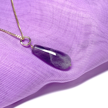 Large Amethyst Teardrop Shaped Yellow Gold Necklace