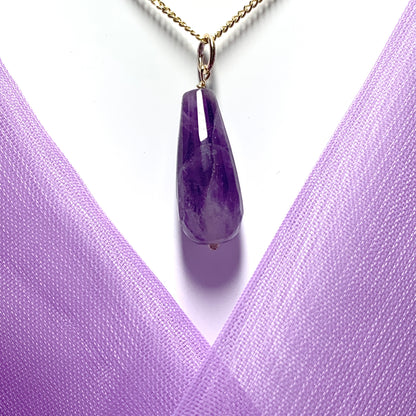 Large Amethyst Teardrop Shaped Yellow Gold Necklace