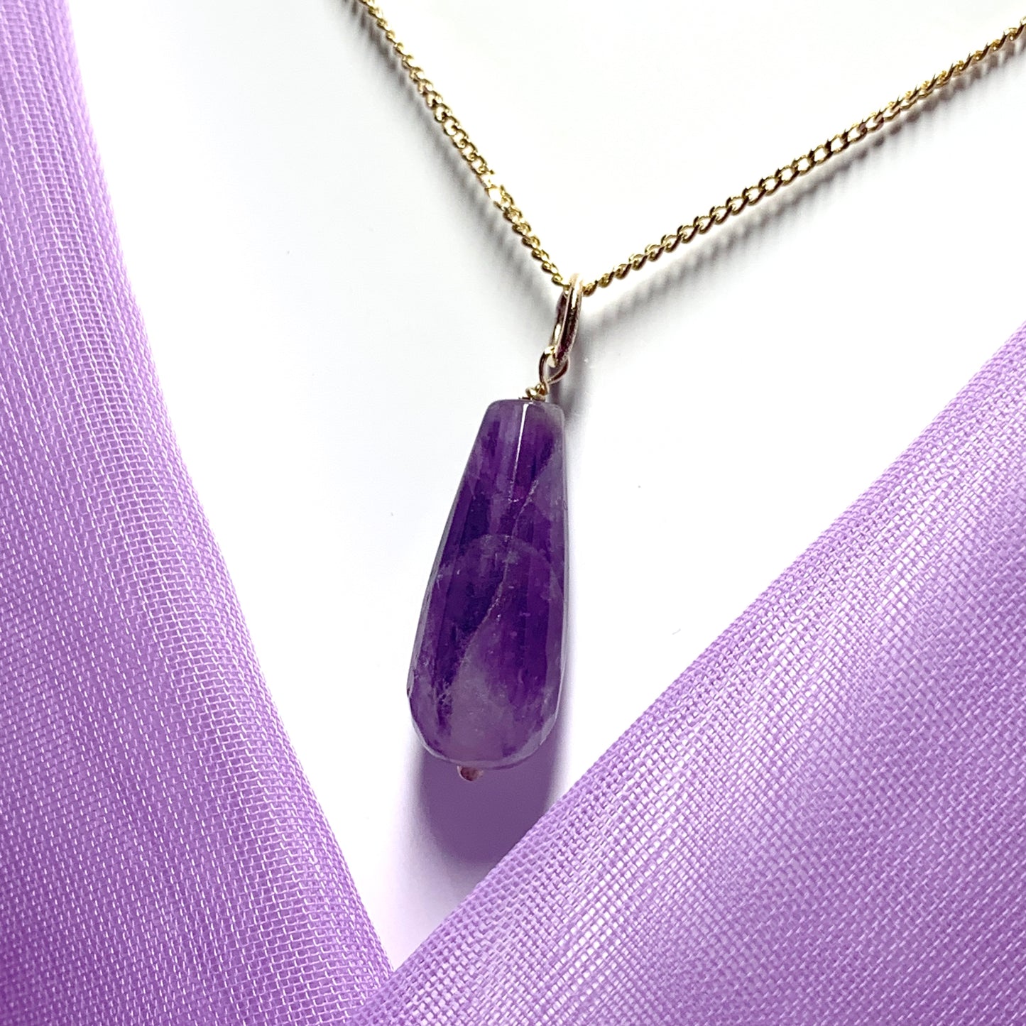 Large Amethyst Teardrop Shaped Yellow Gold Necklace