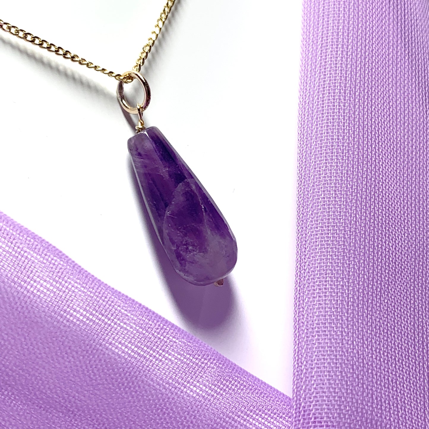 Large Amethyst Teardrop Shaped Yellow Gold Necklace