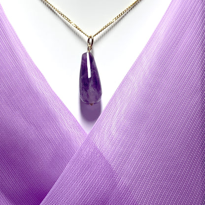 Large Amethyst Teardrop Shaped Yellow Gold Necklace