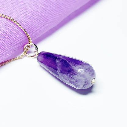 Large Amethyst Teardrop Shaped Yellow Gold Necklace