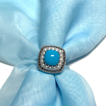 Large Blue Turquoise Sterling Silver Dress Cocktail Ring