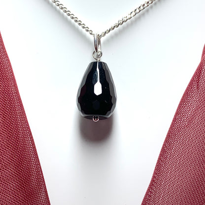 Tear Drop Silver Pear Shaped Onyx Necklace Pendant