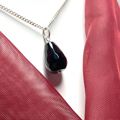 Tear Drop Silver Pear Shaped Onyx Necklace Pendant