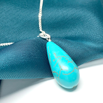 Large Turquoise Peardrop Sterling Silver Necklace