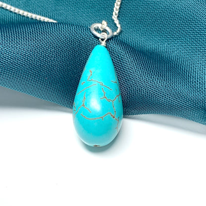 Large Turquoise Peardrop Sterling Silver Necklace