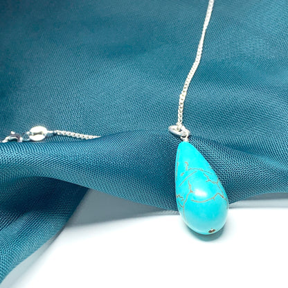 Large Turquoise Peardrop Sterling Silver Necklace