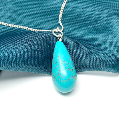 Large Turquoise Peardrop Sterling Silver Necklace