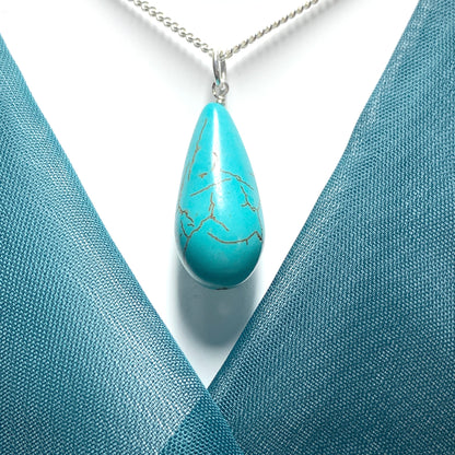 Large Turquoise Peardrop Sterling Silver Necklace