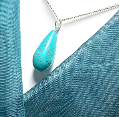 Large Turquoise Peardrop Sterling Silver Necklace