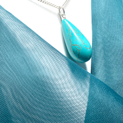 Large Turquoise Peardrop Sterling Silver Necklace