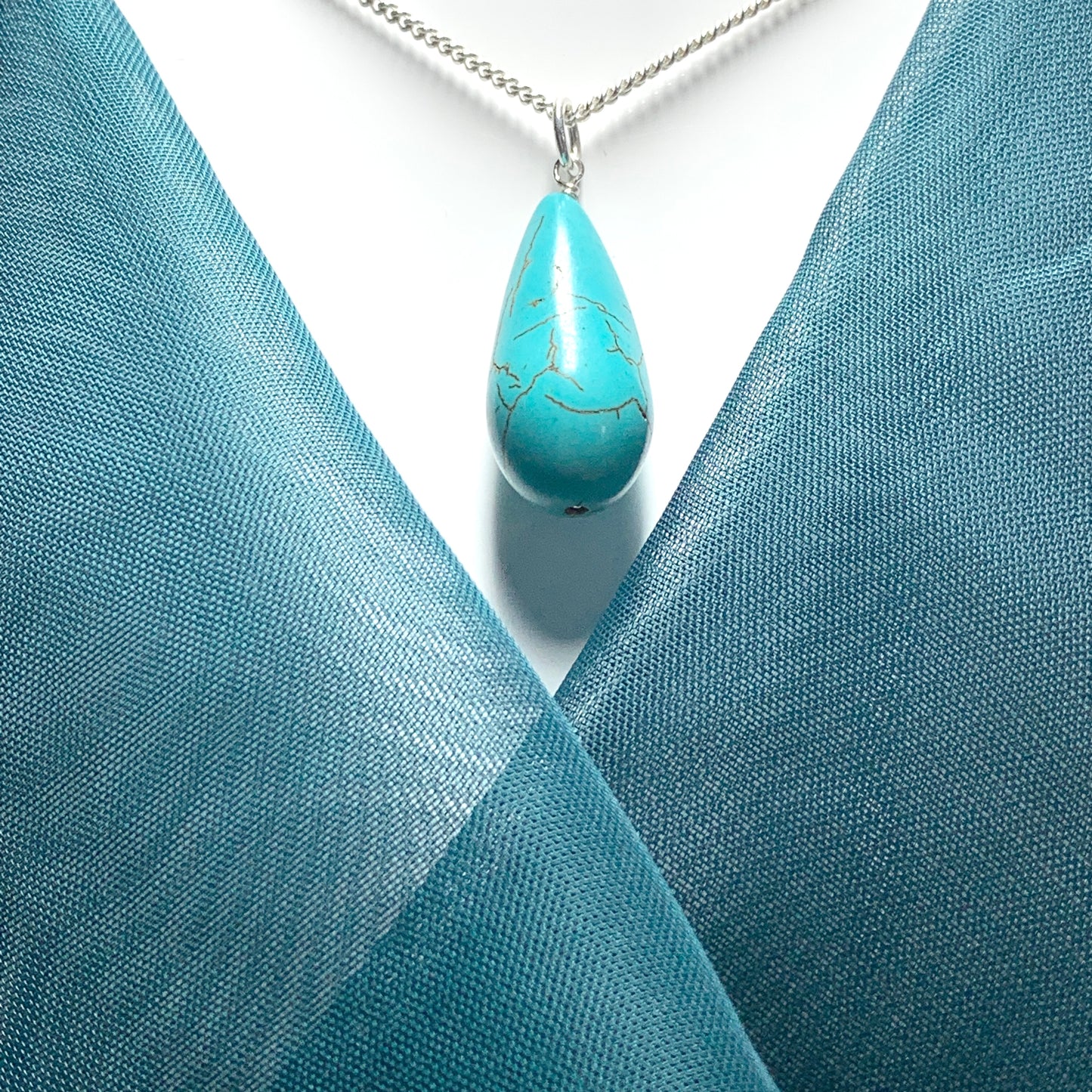 Large Turquoise Peardrop Sterling Silver Necklace