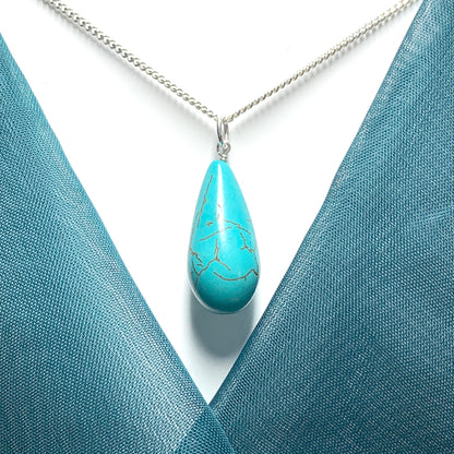 Large Turquoise Peardrop Sterling Silver Necklace