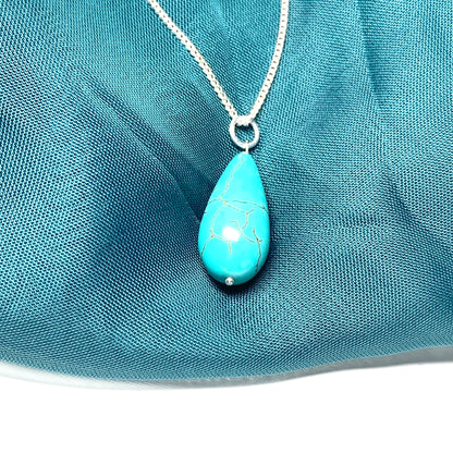 Large turquoise pear drop sterling silver necklace