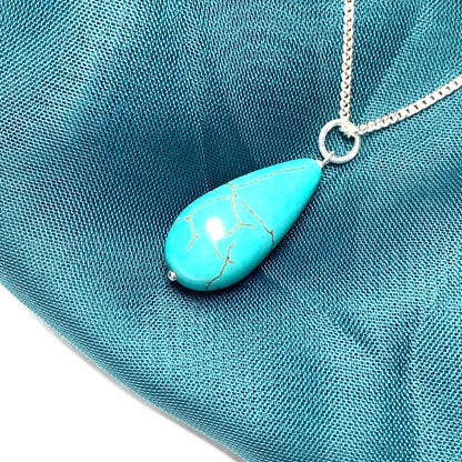 Large turquoise pear drop sterling silver necklace