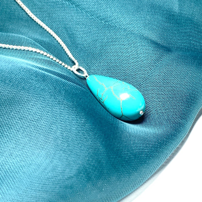 Large turquoise pear drop sterling silver necklace