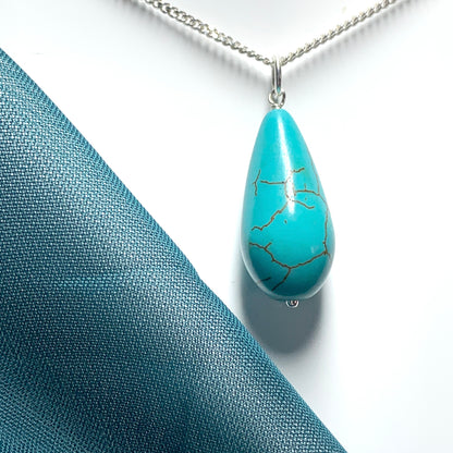 Large turquoise pear drop sterling silver necklace